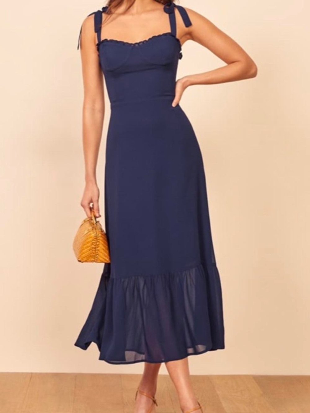 Reformation Nikita Midi Dress | Danube Navy Blue | Size 0P Petite